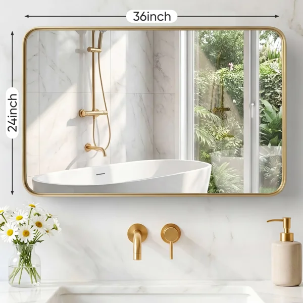 Anti-Fog Bathroom Wall Mirror – 24" x 36" Shatterproof Vanity Mirror with Rectangular Metal Frame, Gold (Shipment from Walmart) view 4