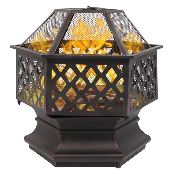 22" Hexagonal Shaped Iron Brazier Wood Burning Fire Pit Decoration for Backyard Poolside view 2
