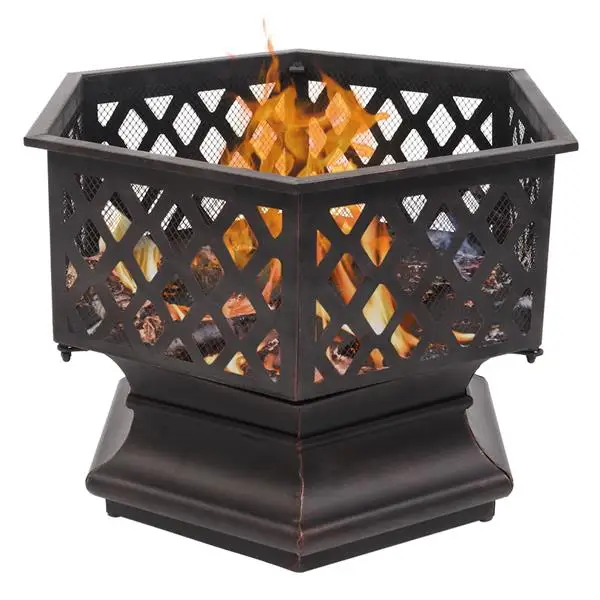 22" Hexagonal Shaped Iron Brazier Wood Burning Fire Pit Decoration for Backyard Poolside view 3