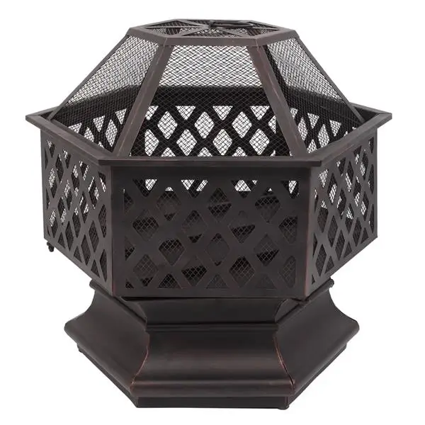 22" Hexagonal Shaped Iron Brazier Wood Burning Fire Pit Decoration for Backyard Poolside view 4