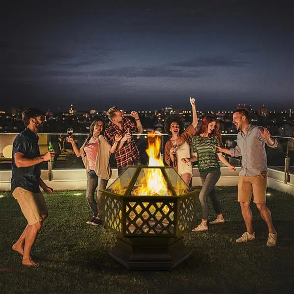 22" Hexagonal Shaped Iron Brazier Wood Burning Fire Pit Decoration for Backyard Poolside view 6
