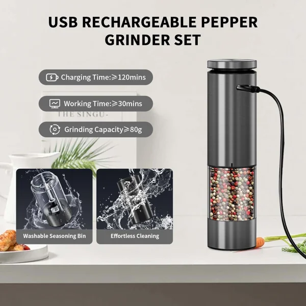2PCS of electric salt and pepper grinders - battery-powered, adjustable for grinding fineness, suitable for home kitchens, made of durable plastic (not available on Walmart platform) view 2