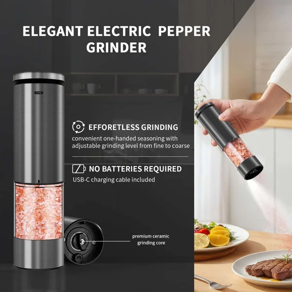 2PCS of electric salt and pepper grinders - battery-powered, adjustable for grinding fineness, suitable for home kitchens, made of durable plastic (not available on Walmart platform) view 3