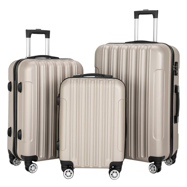 ABS Trolley Case 20in 24in 28in 3PCS Suitcase Set Striped Textured Suitcase Champagne Gold
