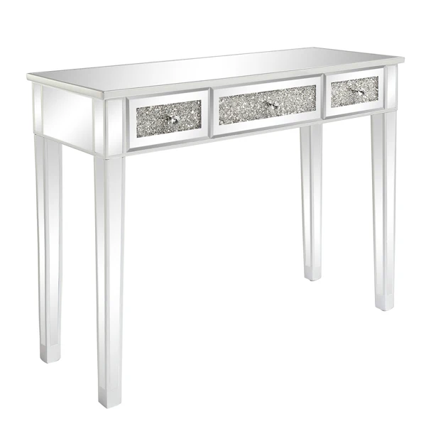 FCH Silver MDF Mirror Surface Broken Glass Three Pumping Computer Desk view 2