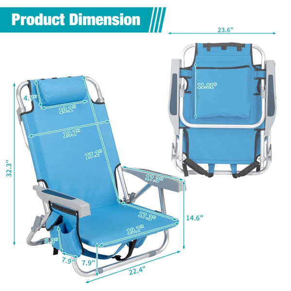 [Same Code:56766889]63*65*82cm Short Oxford Cloth Silver White Aluminum Tube Bearing 100kg Beach Chair Blue view 4