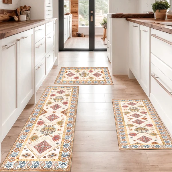 Boho Kitchen Rug Sets 3 Piece with Runner Non Slip Kitchen Rugs and Mats Washable Kitchen Mats for Floor Thick Kitchen Floor Mat Carpet Runner Rugs for Hallway Laundry Holiday Decor