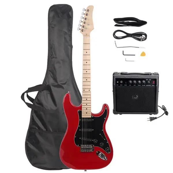ST Stylish Electric Guitar with Black Pickguard Red view 2