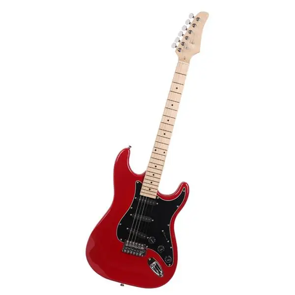 ST Stylish Electric Guitar with Black Pickguard Red view 3
