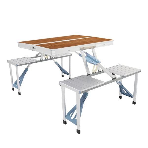 136*85.5*67cm 50kg Aluminum Alloy Table And Chair One Piece Camping One Piece Table And Chair Wood Grain Color view 4