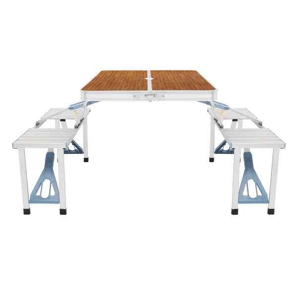 136*85.5*67cm 50kg Aluminum Alloy Table And Chair One Piece Camping One Piece Table And Chair Wood Grain Color view 6