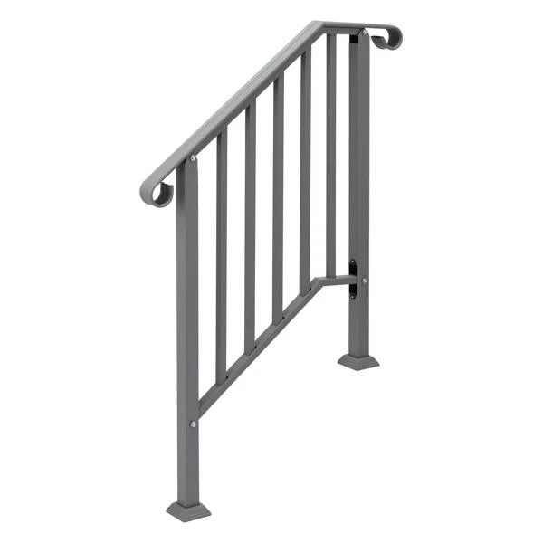 Silver Outdoor 2-Step Iron Handrail view 3