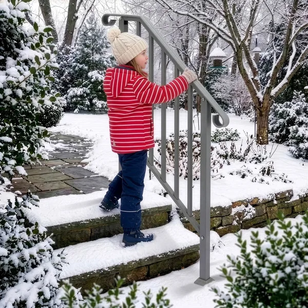 Silver Outdoor 2-Step Iron Handrail view 4