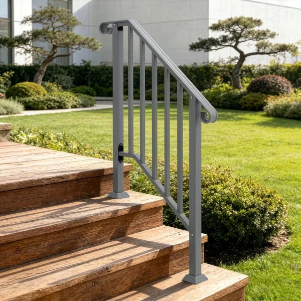 Silver Outdoor 2-Step Iron Handrail view 5