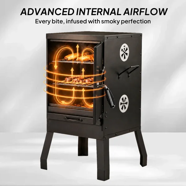 Portable Outdoor Smoker with 2 Detachable Grill Netting Smoking Racks, Charcoal Pan, 4 Air Vents, Thermometer, Vertical Charcoal Smoker for Barbecue Camping Backyard Grill view 5