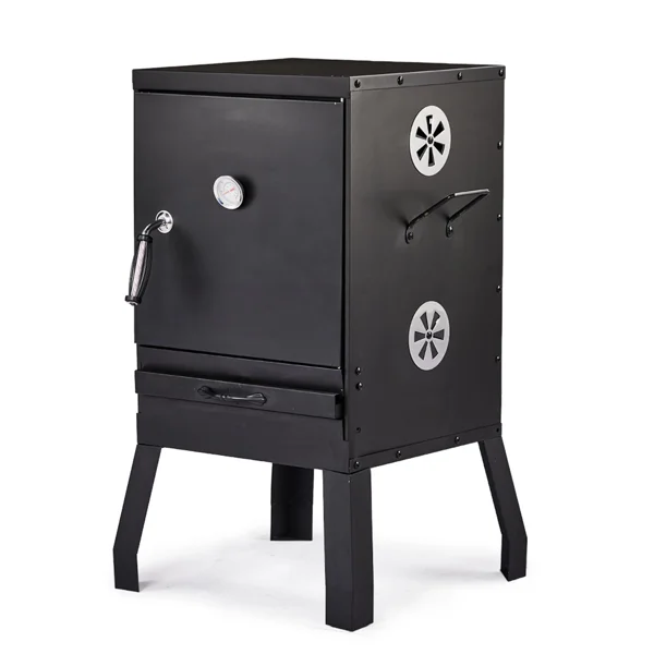 Portable Outdoor Smoker with 2 Detachable Grill Netting Smoking Racks, Charcoal Pan, 4 Air Vents, Thermometer, Vertical Charcoal Smoker for Barbecue Camping Backyard Grill