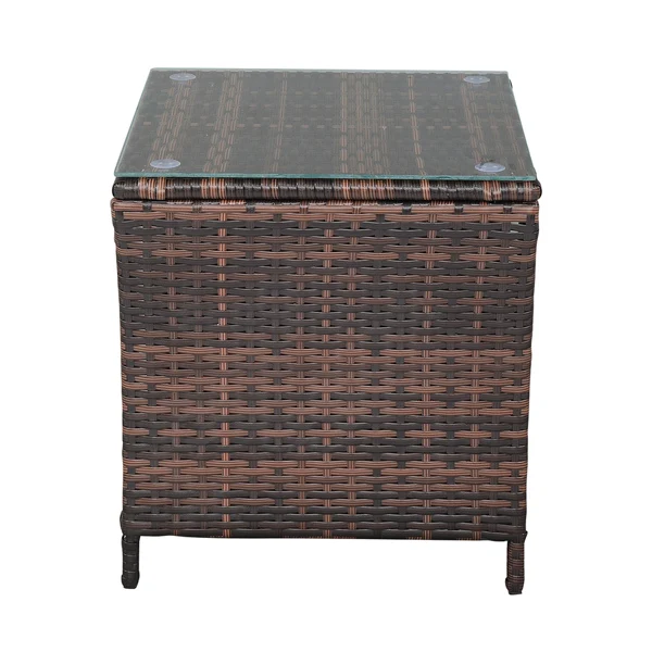 Glass Surface Brown Gradient Iron Frame Rattan Side Table view 5