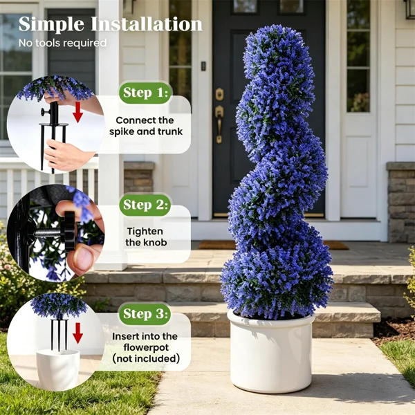 2 Pack Realistic Lifelike Faux Spiral Plant, All-Weather PE Artificial Flower Shrub for Indoor Outdoor Home Garden Decoration - Purple view 6