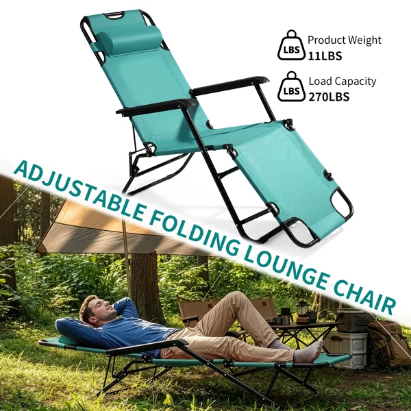 Portable Dual Purposes Extendable Folding Reclining Chair Green view 6