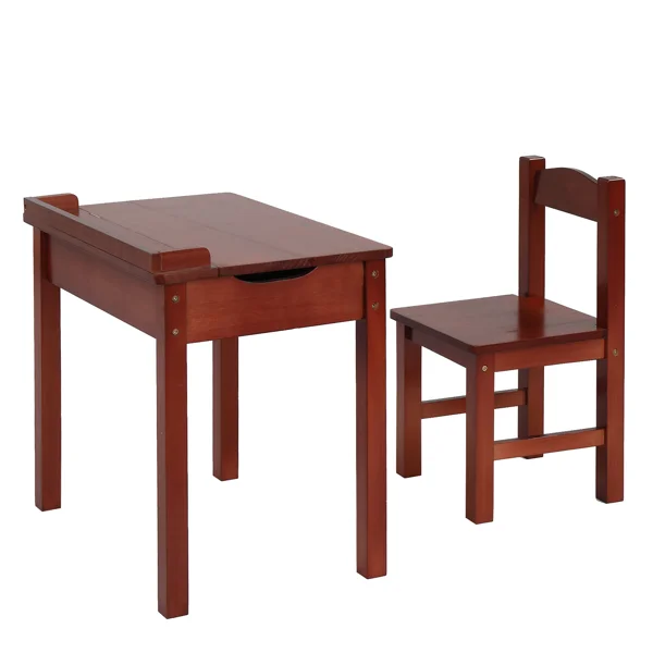 Flip Top Kids Table and Chair Set, Wood Activity Table Set with Storage Space for Arts Crafts, Dark Coffee view 5