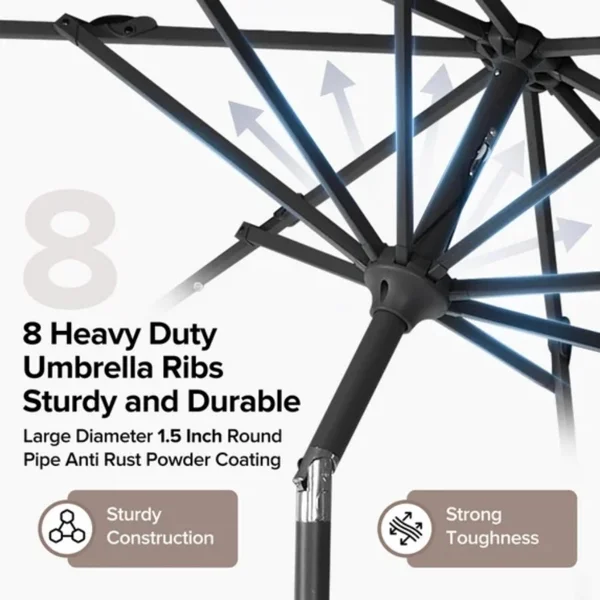 10 ft Patio Umbrella for Table, Outdoor Sun Umbrella with 32 LED Solar Lights, Khaki ) view 4