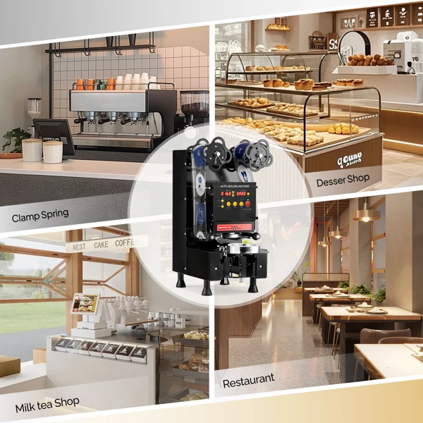 Cup Sealing Machine, Full Automatic Cup Sealer Machine 88/89/90/95mm, Electric Boba Cup Sealing Machine 500-600 Cups/H with LCD Control Panel for Bubble Milk Tea view 2