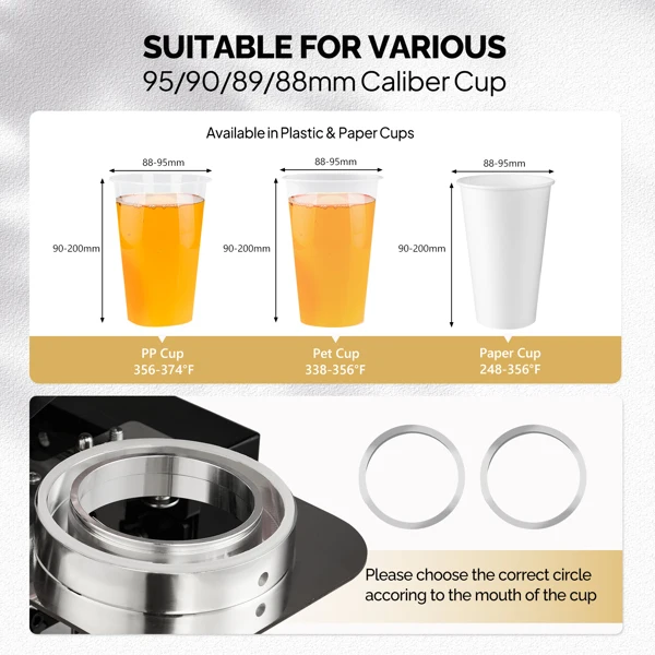 Cup Sealing Machine, Full Automatic Cup Sealer Machine 88/89/90/95mm, Electric Boba Cup Sealing Machine 500-600 Cups/H with LCD Control Panel for Bubble Milk Tea view 3