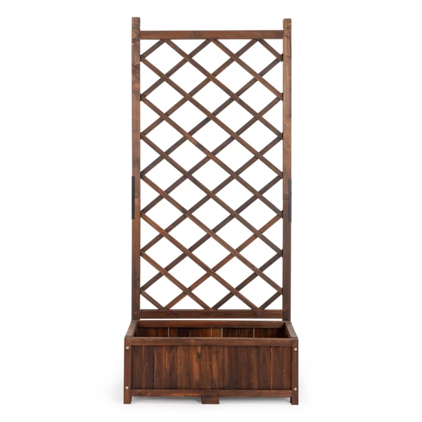 Wood Planter Raised Garden Bed with Trellis, 67 Inch Height Outdoor Garden Flower Standing Planter Box Lattice Panels with Planter for Patio Porch with Drainage Holes, Brown view 4