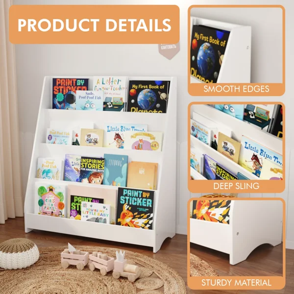 4-Tier Kids Bookshelf,Book Display Shelve Bookcase for Bedroom,Playroom,White (Shipment from Walmart) view 5