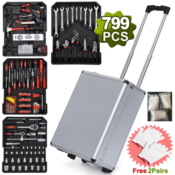 799pcs Aluminum Trolley Case Tool Set Silver view 2