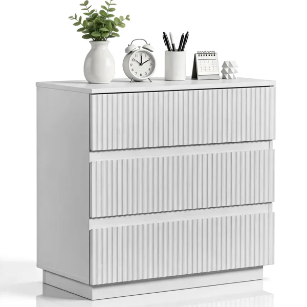 Handleless Grille-Finished 3-Drawer Bedside Table P2 Particleboard + MDF & Melamine Veneer + Thermoformed Drawer Dresser 23.62*12.99*22.05in White view 3
