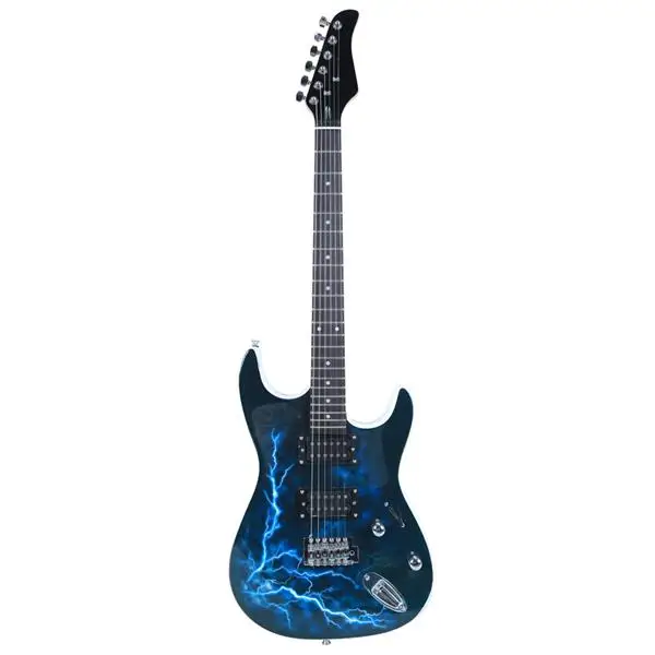Lightning Style Electric Guitar with Power Cord/Strap/Bag/Plectrums Black & White view 2
