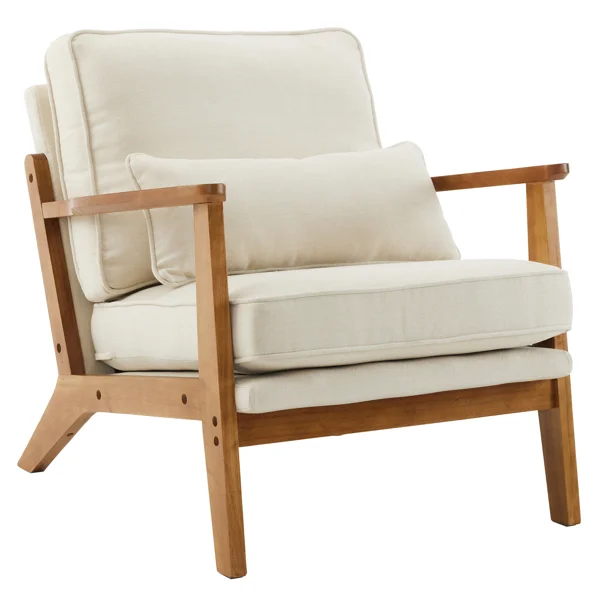 Oak Armrest Oak Upholstered Single Lounge Chair Indoor Lounge Chair Off-White view 2