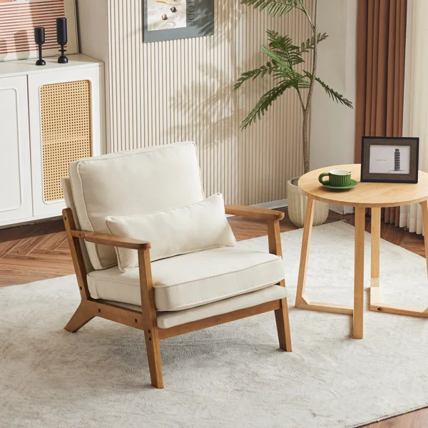 Oak Armrest Oak Upholstered Single Lounge Chair Indoor Lounge Chair Off-White view 6