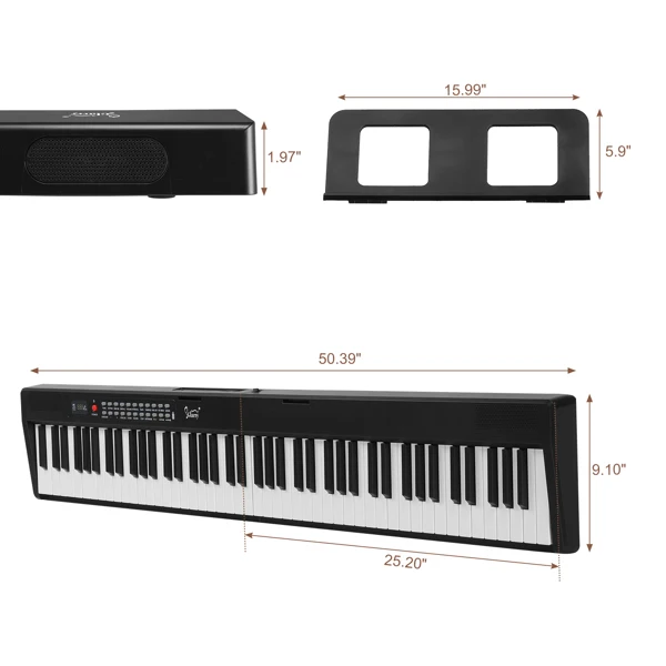 GPP-106 88 Key Folding Piano Semi-Weighted Standard Keyboards Digital Piano with MIDI Bluetooth, Handbag, Headphone, for Piano Lover Black color view 3
