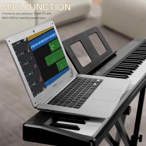 GPP-106 88 Key Folding Piano Semi-Weighted Standard Keyboards Digital Piano with MIDI Bluetooth, Handbag, Headphone, for Piano Lover Black color view 5