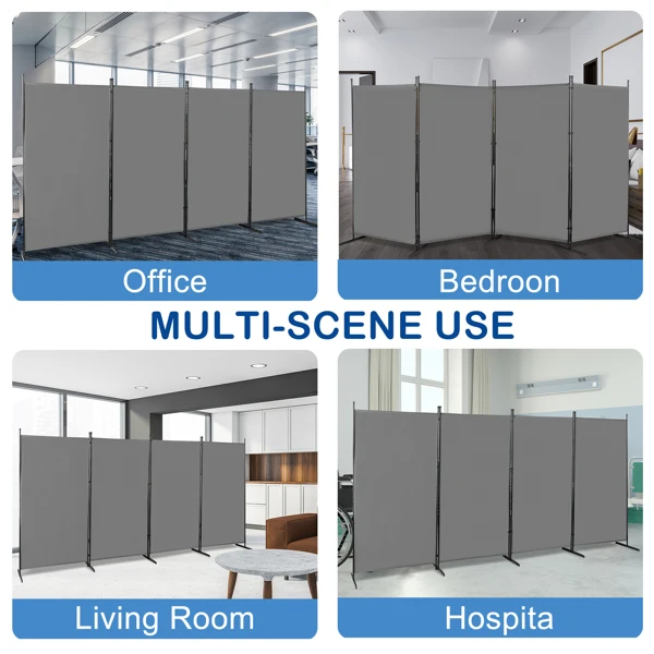 6FT 4-Fold 160g Polyester Cloth Plastic Foot Carbon Steel Frame Foldable Screen Gray view 5