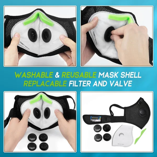 Reusable Half Face Cover Mask w/ Filter Cycling Outdoor Sport Face Mask Black view 6