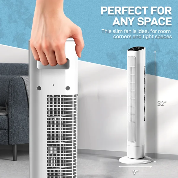 US Standard RTW-GR36 Tower Fan, 110V 45W, 36 Inch, Column Shape, White Plastic Body, Copper Motor, Touch & Remote Control, 3 Speeds, 3 Modes, Oscillating Function, 9-Hour Timer, For Home Use view 6