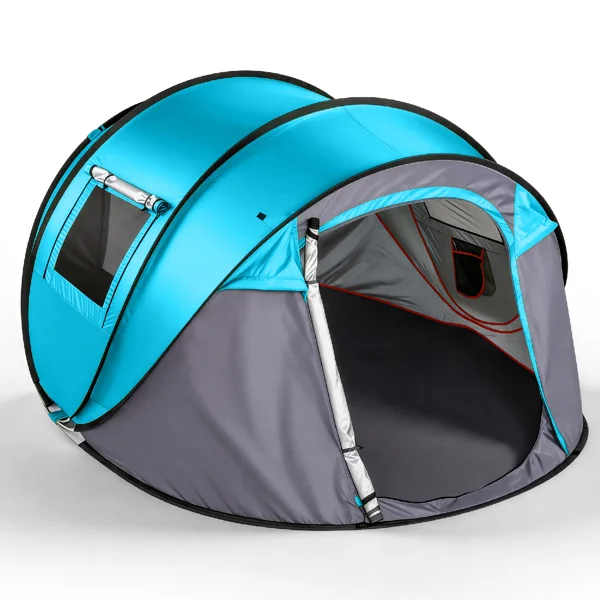 4 Person Pop Up Tent for Camping, Waterproof Instant Family Tent with Front Awning, Automatic Tent Throw Pop Up Instant Flip Pop Tent for Camping, Blue view 2