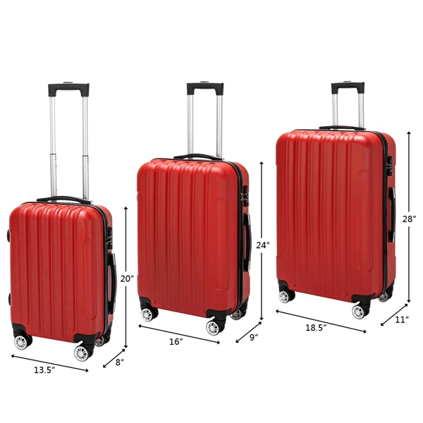 3-in-1 Multifunctional Large Capacity Traveling Storage Suitcase Luggage Set Red view 4