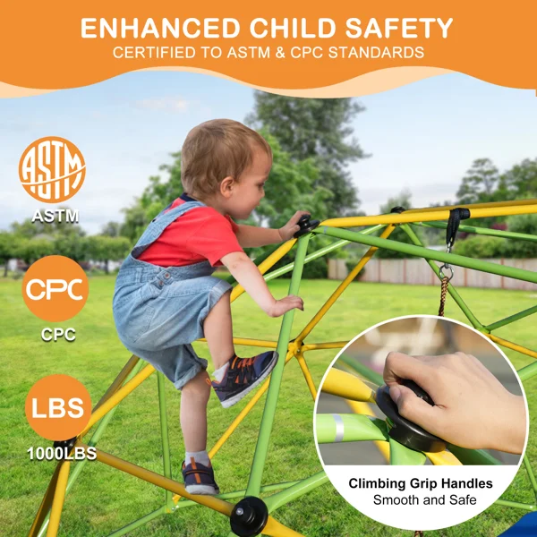10FT Climbing Dome for Kids Jungle Gym Apply To Park Dome Climber With Swing Playground Equipment,Green view 6