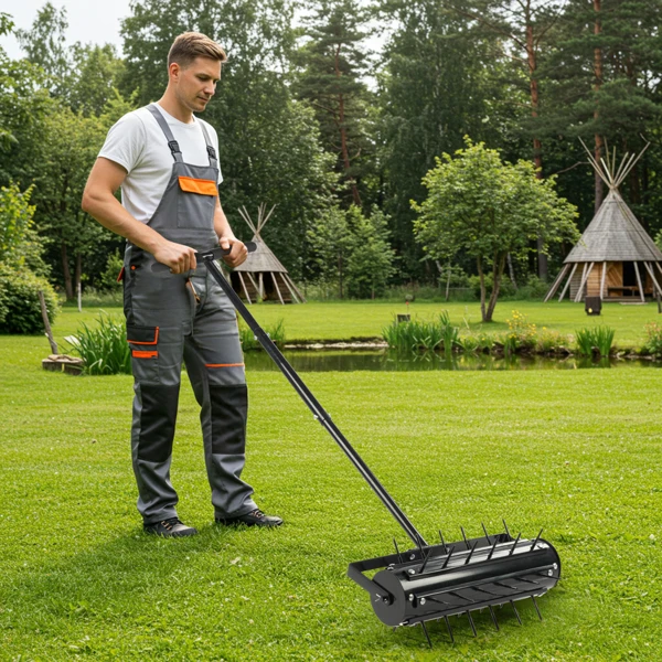 17-inch Lawn Aerator, Rolling Aerator Lawn Tool with T-shaped Handle, Heavy Duty Lawn Aerator Tool, Grass Aerator & Garden Tools for Aeration & Soil Health, Black view 4
