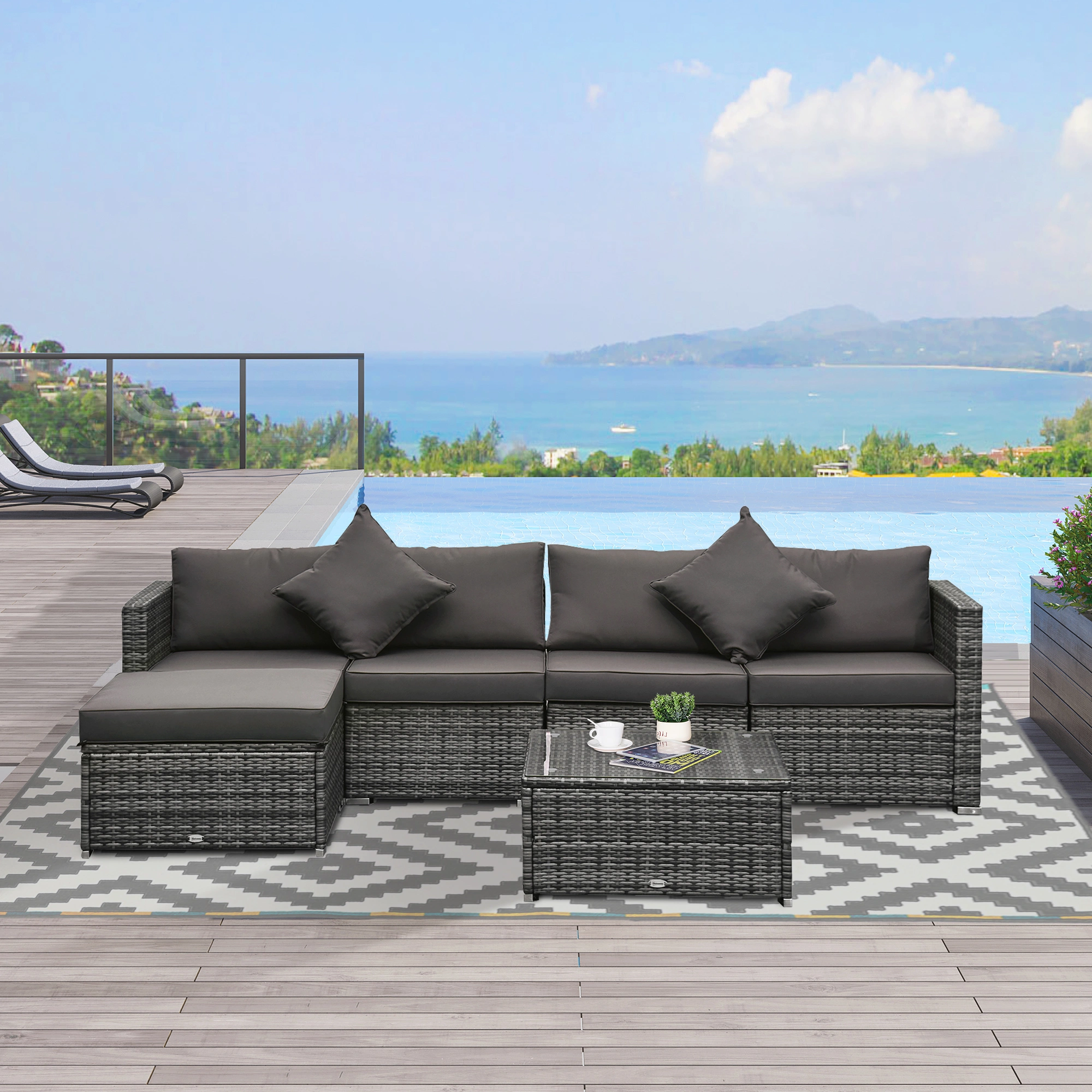 5-Piece Patio Furniture Set, All-Weather Rattan Wicker Outdoor Conversation Set with Cushions, Gray