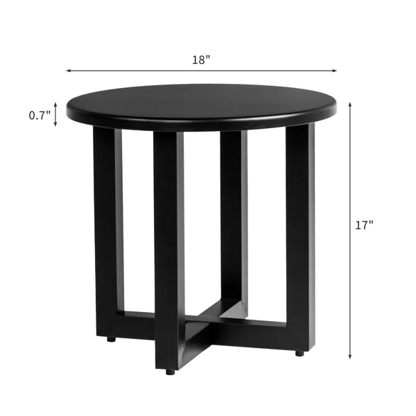 Outdoor Metal Round Table, Weather Resistant Patio End Table Side Table Coffee Bistro Table for Indoor Outdoor, Black view 2
