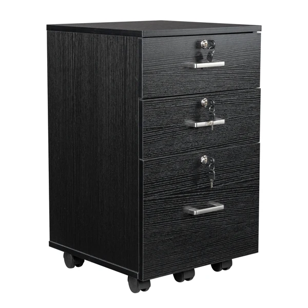 Black Wood Grain Density Board Three Drawers Wooden Filing Cabinet view 2