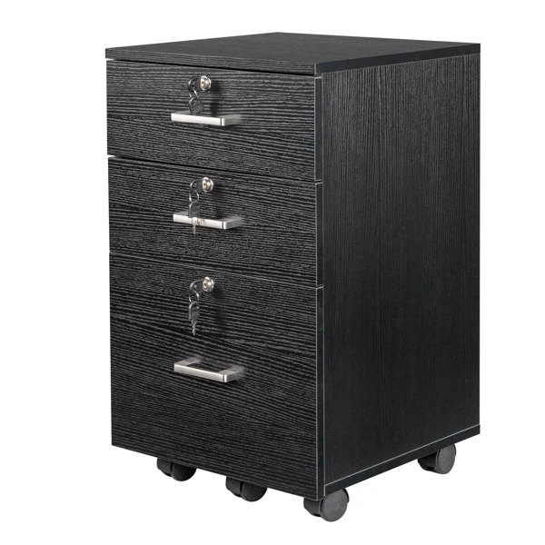 Black Wood Grain Density Board Three Drawers Wooden Filing Cabinet view 3