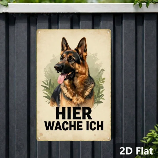 CIFbuy Vintage German Shepherd Metal Sign HIER WACHE ICH Retro Dog Wall Art Classic Animal Illustration 2D Flat Home Decor 1pc view 6