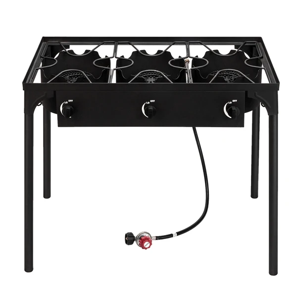 Outdoor Camp Stove High Pressure Propane Gas Cooker Portable Cast Iron Patio Cooking Burner (Three Burner 225000-BTU) view 2