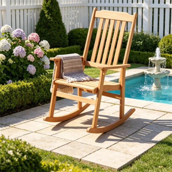 Solid Acacia Wood Outdoor Rocking Chair, Heavy Duty 400LBS Capacity Porch Rocker with Slatted Back for Backyard Deck Garden view 6